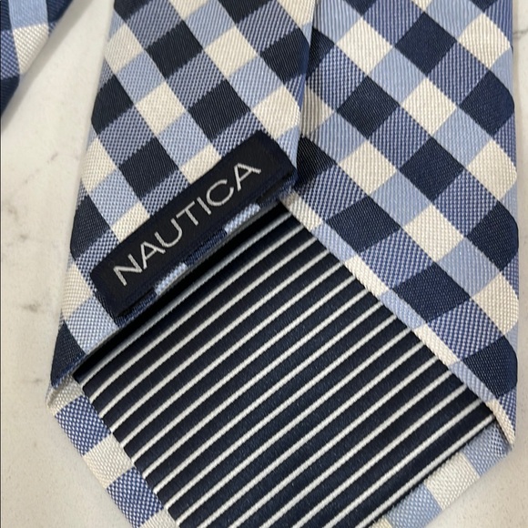 Blue and White Gingham Check Tie by Nautica - Picture 2 of 6